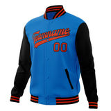 Custom Electric-Blue & Black Solid Color Varsity Jacket JA01240607WY184