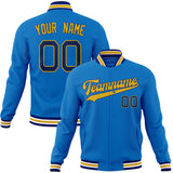 Custom Electric-Blue & Gold Solid Color Varsity Jacket