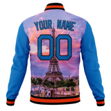 Custom Electric-Blue & Black Eiffel Tower 3D Varsity Jacket JA01240607WY186