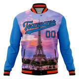 Custom Electric-Blue & Black Eiffel Tower 3D Varsity Jacket JA01240607WY186