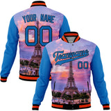 Custom Electric-Blue & Black Eiffel Tower 3D Varsity Jacket JA01240607WY186