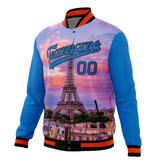 Custom Electric-Blue & Black Eiffel Tower 3D Varsity Jacket JA01240607WY186