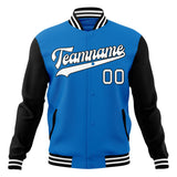 Custom Electric-Blue & Black Solid Color Varsity Jacket JA01240607WY187