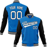 Custom Electric-Blue & Black Solid Color Varsity Jacket JA01240607WY187