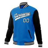 Custom Electric-Blue & Black Solid Color Varsity Jacket JA01240607WY187