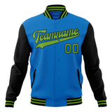 Custom Electric-Blue & Black Solid Color Varsity Jacket JA01240607WY188