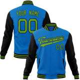 Custom Electric-Blue & Black Solid Color Varsity Jacket JA01240607WY188