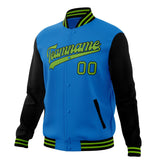 Custom Electric-Blue & Black Solid Color Varsity Jacket JA01240607WY188