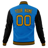 Custom Electric-Blue & Black Solid Color Varsity Jacket JA01240607WY189