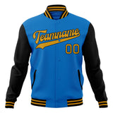 Custom Electric-Blue & Black Solid Color Varsity Jacket JA01240607WY189