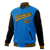 Custom Electric-Blue & Black Solid Color Varsity Jacket JA01240607WY189