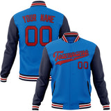 Custom Electric-Blue & Navy Solid Color Varsity Jacket JA01240607WY190