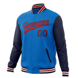 Custom Electric-Blue & Navy Solid Color Varsity Jacket JA01240607WY190