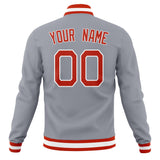 Custom Gray & Red Solid Color Varsity Jacket JA01240607WY192