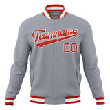 Custom Gray & Red Solid Color Varsity Jacket JA01240607WY192