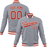 Custom Gray & Red Solid Color Varsity Jacket JA01240607WY192