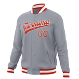 Custom Gray & Red Solid Color Varsity Jacket JA01240607WY192