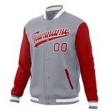 Custom Gray & Red Solid Color Varsity Jacket JA01240607WY195