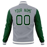 Custom Gray & Kelly-Green Solid Color Varsity Jacket JA01240607WY197