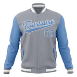 Custom Gray & Light-Blue Solid Color Varsity Jacket JA01240607WY198