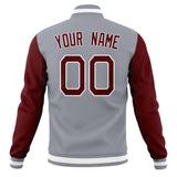 Custom Gray & Crimson Solid Color Varsity Jacket JA01240607WY202