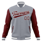 Custom Gray & Crimson Solid Color Varsity Jacket JA01240607WY202