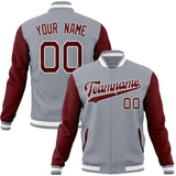 Custom Gray & Crimson Solid Color Varsity Jacket JA01240607WY202