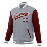 Custom Gray & Crimson Solid Color Varsity Jacket JA01240607WY202