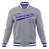 Custom Gray & Purple Solid Color Varsity Jacket JA01240607WY203