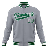 Custom Gray & Kelly-Green Solid Color Varsity Jacket JA01240607WY205