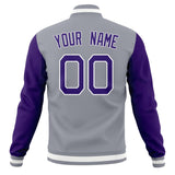 Custom Gray & Purple Solid Color Varsity Jacket JA01240607WY207