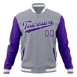 Custom Gray & Purple Solid Color Varsity Jacket JA01240607WY207