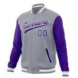 Custom Gray & Purple Solid Color Varsity Jacket JA01240607WY207