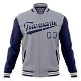 Custom Gray & Navy Solid Color Varsity Jacket JA01240607WY209