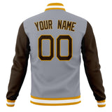 Custom Gray & Brown Solid Color Varsity Jacket JA01240607WY214