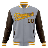 Custom Gray & Brown Solid Color Varsity Jacket JA01240607WY214