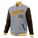 Custom Gray & Brown Solid Color Varsity Jacket JA01240607WY214