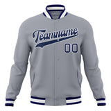 Custom Gray & Navy Solid Color Varsity Jacket JA01240607WY215