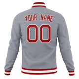 Custom Gray & Red Solid Color Varsity Jacket JA01240607WY218