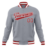 Custom Gray & Red Solid Color Varsity Jacket JA01240607WY218