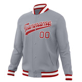 Custom Gray & Red Solid Color Varsity Jacket JA01240607WY218