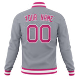 Custom Gray & Pink Solid Color Varsity Jacket JA01240607WY220