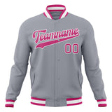 Custom Gray & Pink Solid Color Varsity Jacket JA01240607WY220