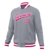 Custom Gray & Pink Solid Color Varsity Jacket JA01240607WY220