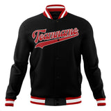 Custom Black & Red Solid Color Varsity Jacket JA01240607XY006