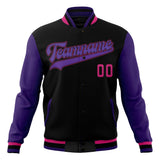 Custom Black & Purple Solid Color Varsity Jacket JA01240607XY011