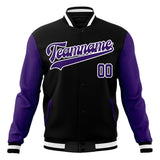 Custom Black & Purple Solid Color Varsity Jacket JA01240607XY016