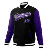 Custom Black & Purple Solid Color Varsity Jacket JA01240607XY016