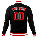 Custom Black & Red Solid Color Varsity Jacket JA01240607XY022