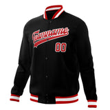 Custom Black & Red Solid Color Varsity Jacket JA01240607XY022